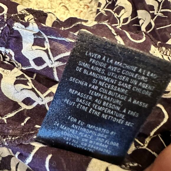 Anthropologie Maeve 2P Purple Monkey Print Roll Tab Sleeve Peplum Tunic Top Boho - Picture 11 of 11